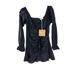 Seven Wonders Black Puff Sleeve Ruched Mini Dress Size L